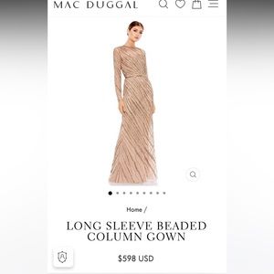 Mac Duggal 5240 Beaded Long Sleeve Tulle Column Gown SZ 14 ($598) Mocha